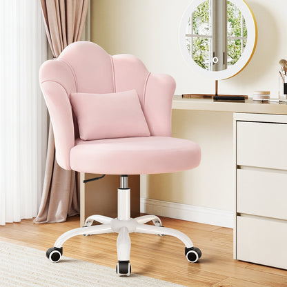 Model 1020 Petal Vanity Chair with Wheels, 3.15" Extra Thick Comfy Makeup Chair, Adjustable Modern Swivel Armless Desk Chair for Girls Women, Aesthetic Small Office Chair for Bedroom Dorm