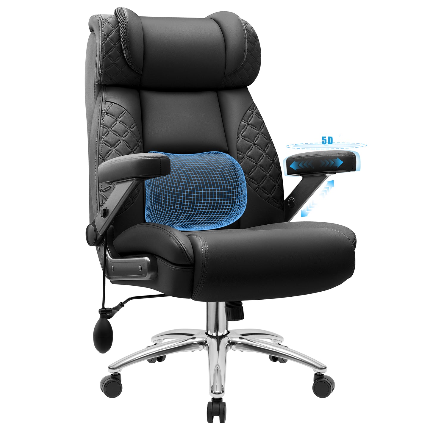 Model 310 Big and Tall Office Chair, Desk Computer Chair for Heavy People, Oversized Executive Gaming Chair, Extra Wide 500LBS Ergonomic Comfy Office Chair with Adjustable Lumbar Support & 5D Flip Arms