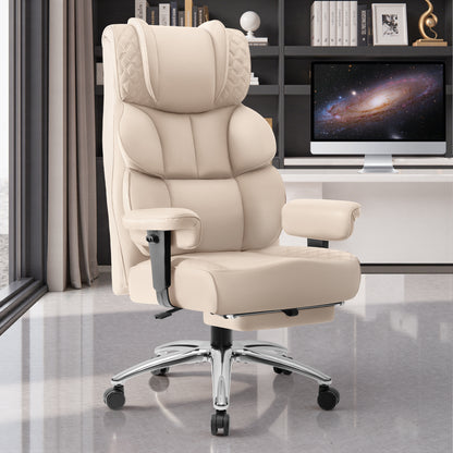 Model 309 Office Desk Chair, Big and Tall Leather Gaming Chair with Footrest, Wide Ergonomic Comfy Executive High-Back Reclining Computer Chairs, Swivel Rolling Wheels and Padded Lumbar Support