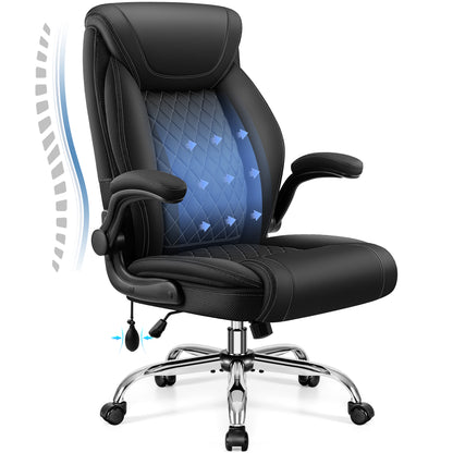 Model 5201 Office Chair, Big and Tall Ergonomic Desk Chair, Executive Leather Computer Chair with Adjustable Lumbar Support, Comfy Gaming Chair with Flip Up Arms, Swivel PC Chair with Rocking Function