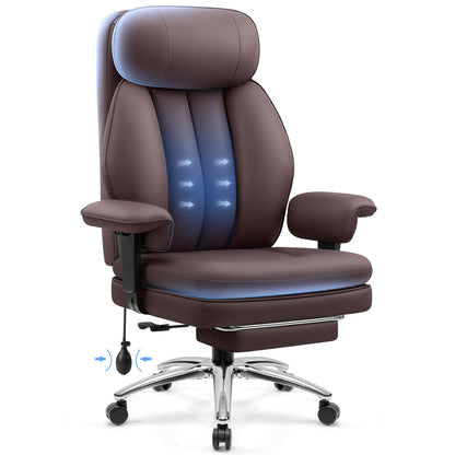 Model 3602 Office Chair 400lbs with Inflatable Lumbar, Ergonomic Double-Layer Cushion & Footrest, Relieve Back Pain, Big and Tall Computer Desk Chair for Home Office Gaming, Scratch-Resistant Leather