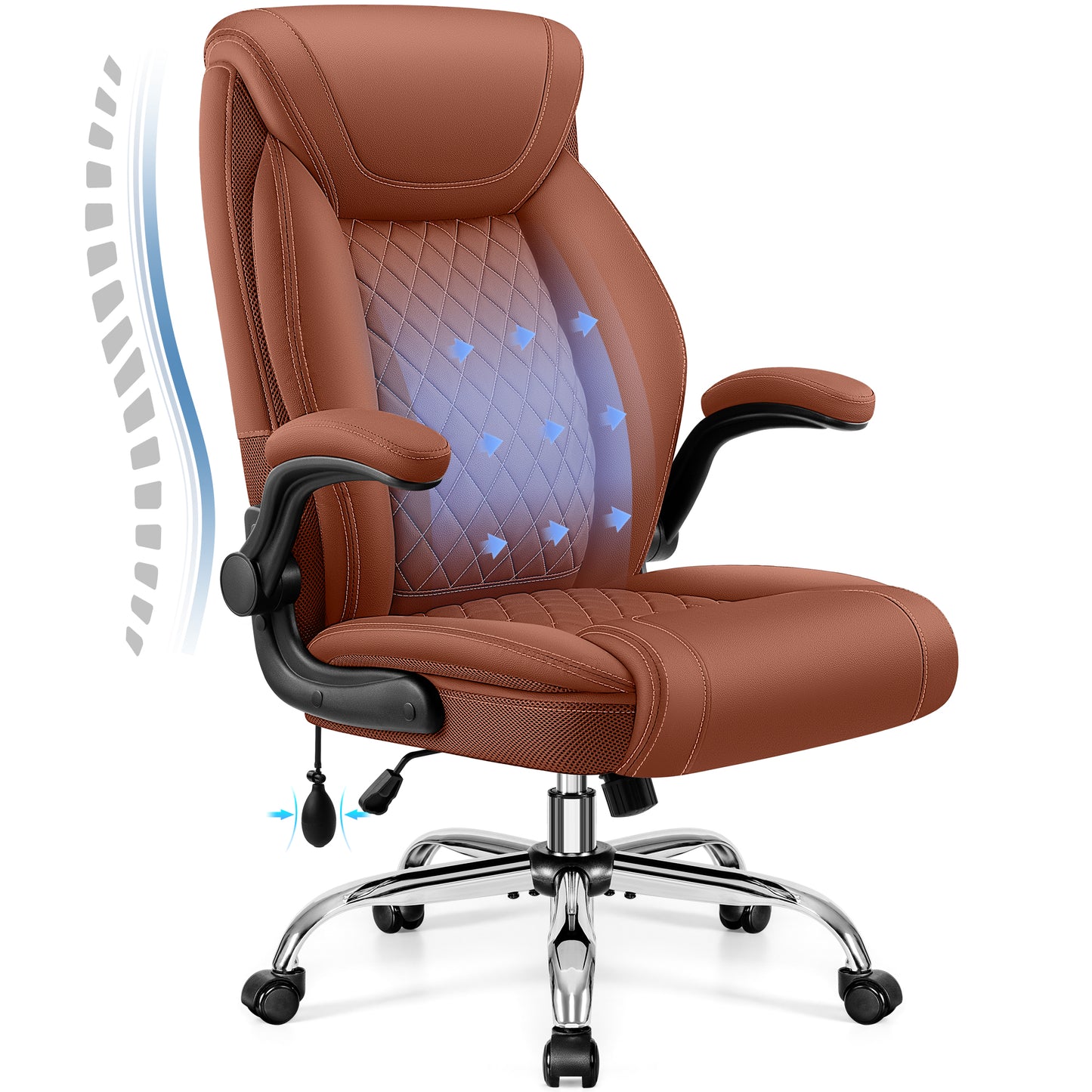 Model 5201 Office Chair, Big and Tall Ergonomic Desk Chair, Executive Leather Computer Chair with Adjustable Lumbar Support, Comfy Gaming Chair with Flip Up Arms, Swivel PC Chair with Rocking Function