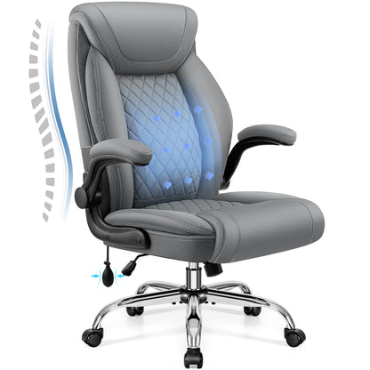 Model 5201 Office Chair, Big and Tall Ergonomic Desk Chair, Executive Leather Computer Chair with Adjustable Lumbar Support, Comfy Gaming Chair with Flip Up Arms, Swivel PC Chair with Rocking Function