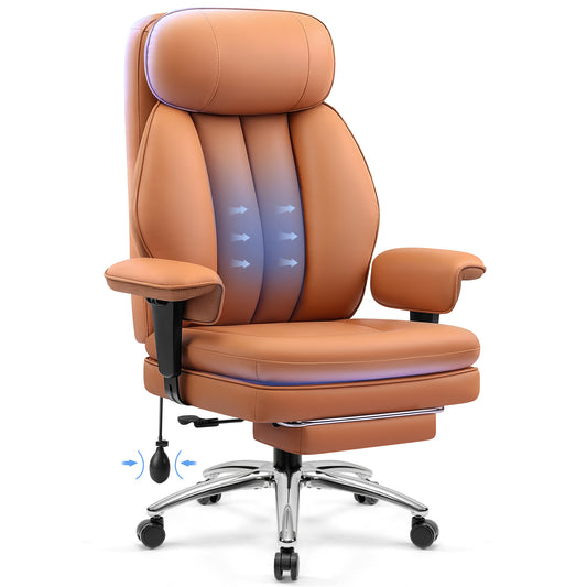 Model 3602 Office Chair 400lbs with Inflatable Lumbar, Ergonomic Double-Layer Cushion & Footrest, Relieve Back Pain, Big and Tall Computer Desk Chair for Home Office Gaming, Scratch-Resistant Leather