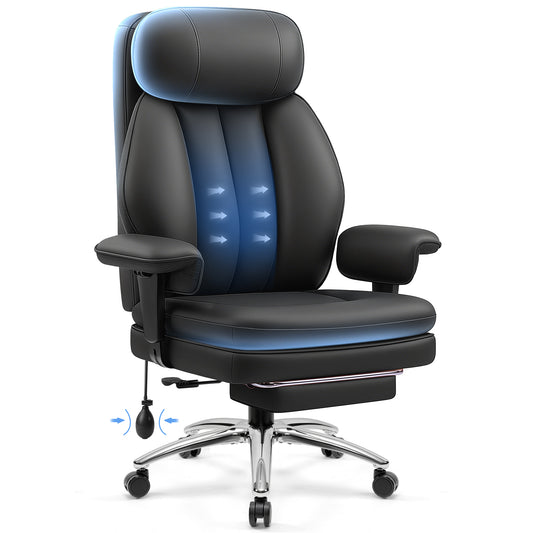 Model 3602 Office Chair 400lbs with Inflatable Lumbar, Ergonomic Double-Layer Cushion & Footrest, Relieve Back Pain, Big and Tall Computer Desk Chair for Home Office Gaming, Scratch-Resistant Leather
