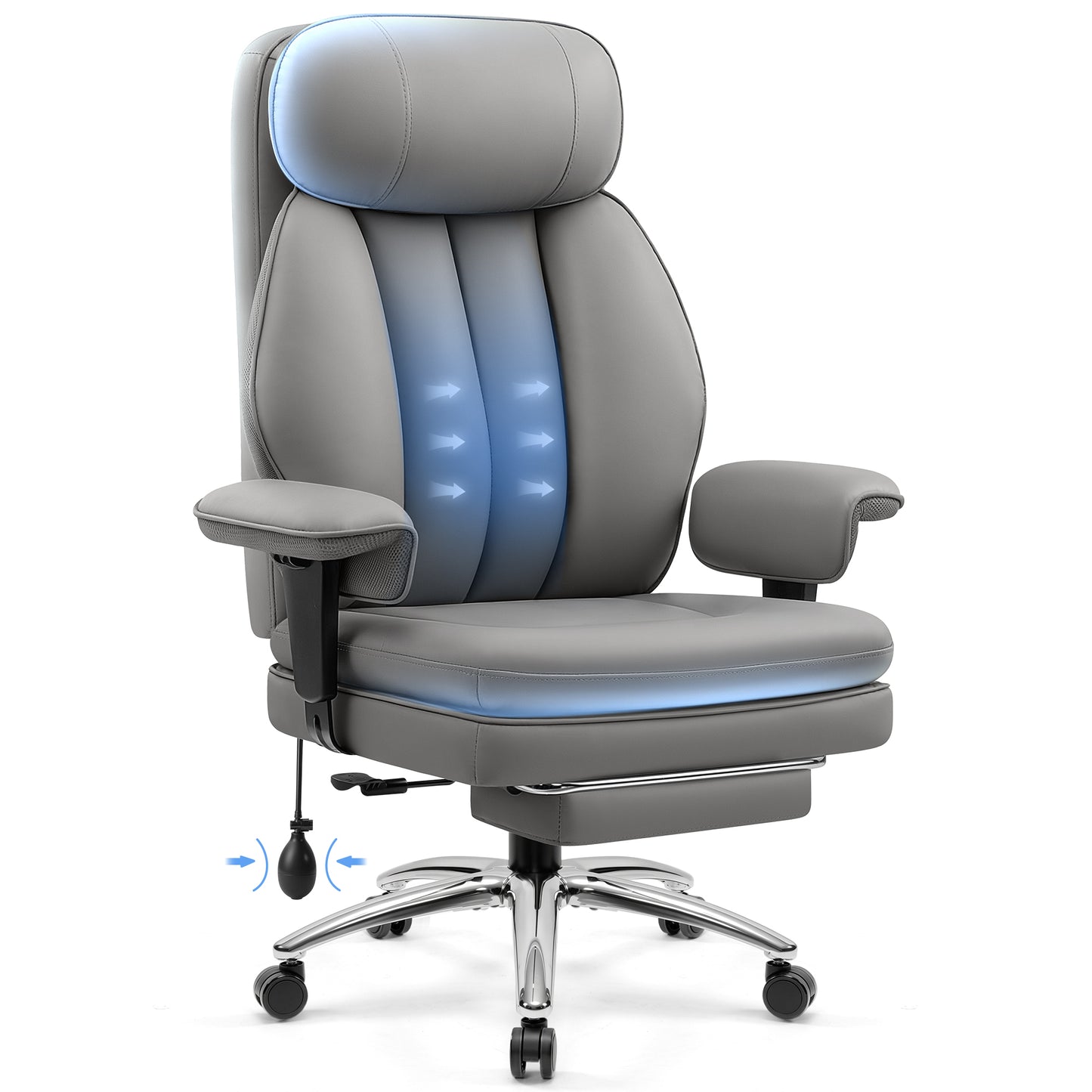 Model 3602 Office Chair 400lbs with Inflatable Lumbar, Ergonomic Double-Layer Cushion & Footrest, Relieve Back Pain, Big and Tall Computer Desk Chair for Home Office Gaming, Scratch-Resistant Leather