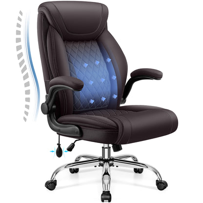 Model 5201 Office Chair, Big and Tall Ergonomic Desk Chair, Executive Leather Computer Chair with Adjustable Lumbar Support, Comfy Gaming Chair with Flip Up Arms, Swivel PC Chair with Rocking Function