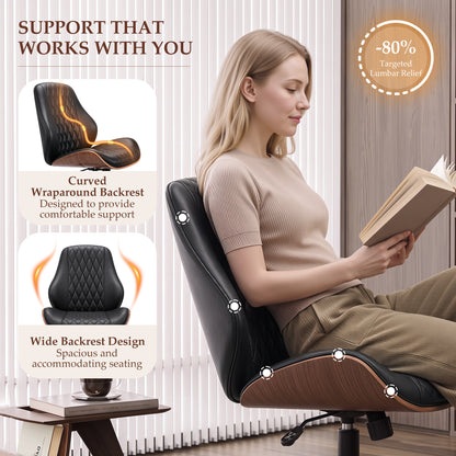 BestGlory Modern Faux Leather Office Chair, Armless Desk Chair, Home Office Diamond Stitching, Rocking, Walnut Accents, Adjustable Height, 360° Swivel, Rolling, 300 lbs Capacity, Computer Chair
