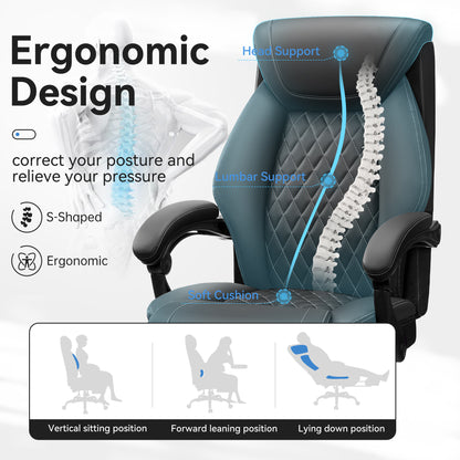 Office Chair, Executive Leather Chair High Back, Ergonomic Computer Desk Chair Lumbar Support, Big and Tall Office Chair with Footrest, Comfy Reclining Chair for Home Office