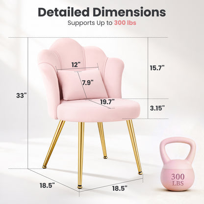 Model 1021 Petal Makeup Vanity Chair with Back, Flower Chair Comfy No Wheels for Girls Women, Makeup Chair with Golden Metal Legs & Lumbar Pillow for Living Room/Makeup Room/Bedroom/Home Office