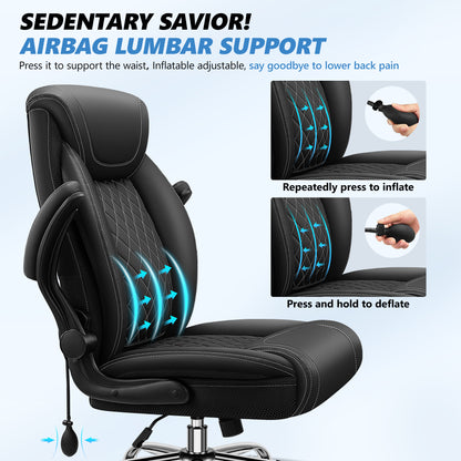Model 5201 Office Chair, Big and Tall Ergonomic Desk Chair, Executive Leather Computer Chair with Adjustable Lumbar Support, Comfy Gaming Chair with Flip Up Arms, Swivel PC Chair with Rocking Function