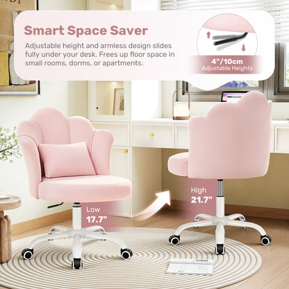 Model 1020 Petal Vanity Chair with Wheels, 3.15" Extra Thick Comfy Makeup Chair, Adjustable Modern Swivel Armless Desk Chair for Girls Women, Aesthetic Small Office Chair for Bedroom Dorm