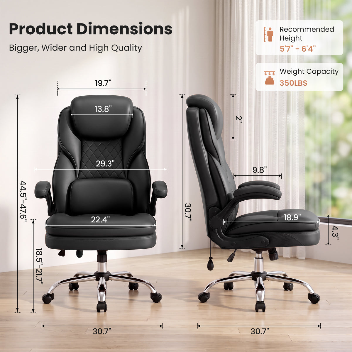 BestGlory Ergonomic Office Chair with Adjustable Lumbar Support & Headrest, Executive Computer Desk Chair with Double Seat Cushion, Big and Tall Gaming Chair for Lower Back Pain Relief