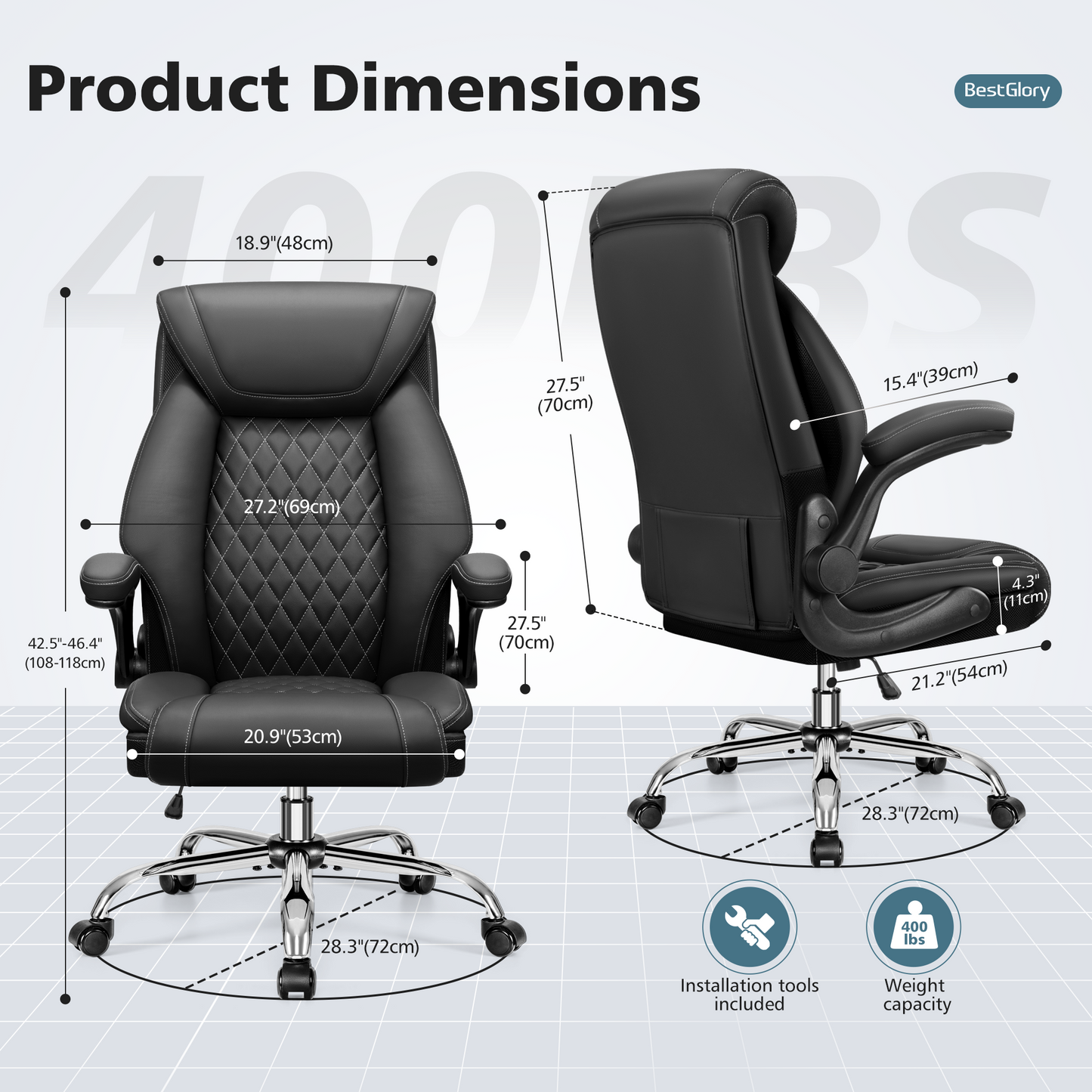 Model 5200 Office Chair, Ergonomic High Back Home Office Desk Chair, Big and Tall Breathable Leather Office Chair with Lumbar Support Flip-Up Armrests, Computer Gaming Chair with Rocking Function