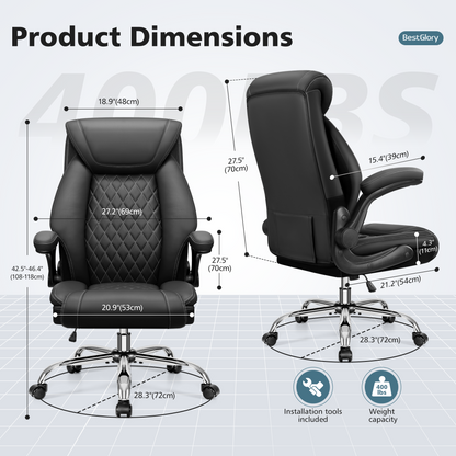 Model 5200 Office Chair, Ergonomic High Back Home Office Desk Chair, Big and Tall Breathable Leather Office Chair with Lumbar Support Flip-Up Armrests, Computer Gaming Chair with Rocking Function