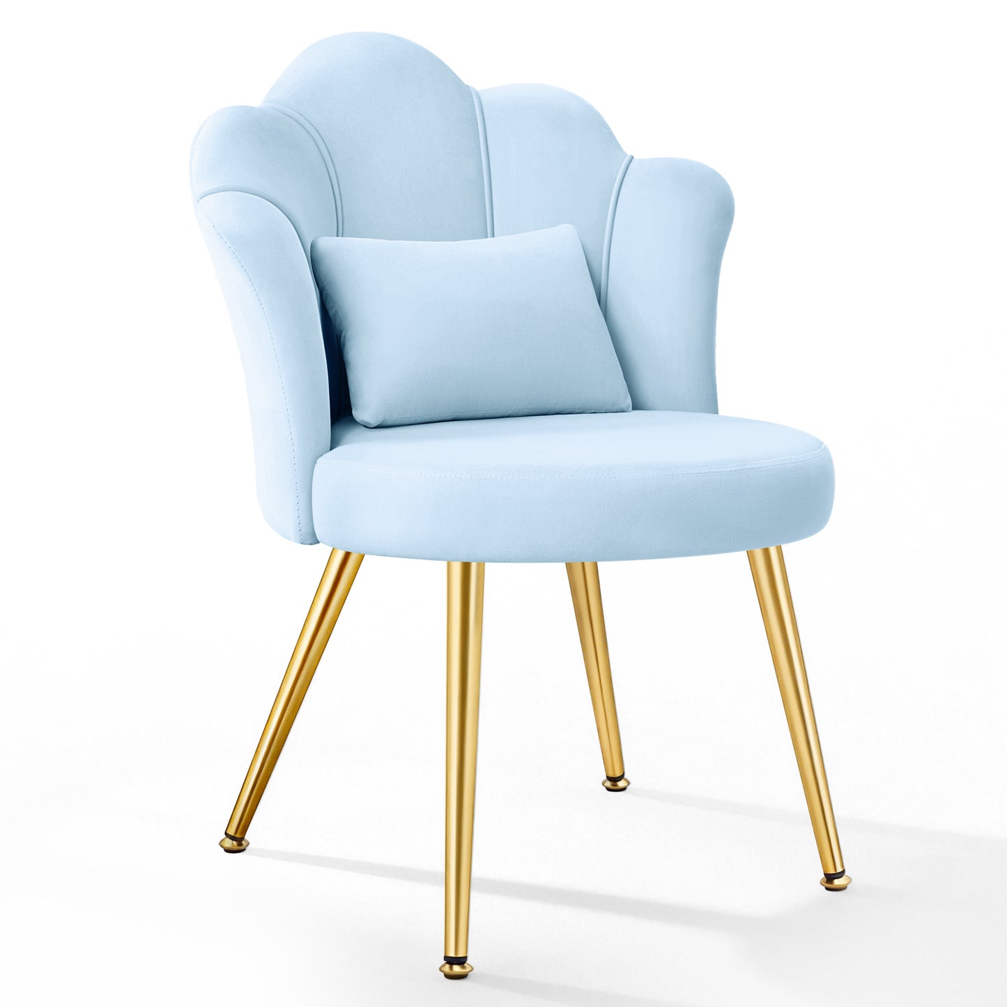 Model 1021 Petal Makeup Vanity Chair with Back, Flower Chair Comfy No Wheels for Girls Women, Makeup Chair with Golden Metal Legs & Lumbar Pillow for Living Room/Makeup Room/Bedroom/Home Office