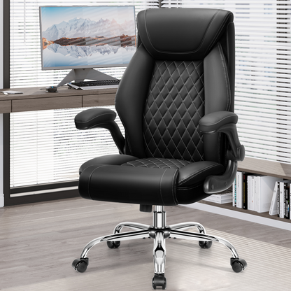 Model 5200 Office Chair, Ergonomic High Back Home Office Desk Chair, Big and Tall Breathable Leather Office Chair with Lumbar Support Flip-Up Armrests, Computer Gaming Chair with Rocking Function