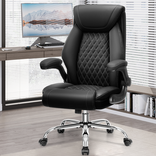 Model 5200 Office Chair, Ergonomic High Back Home Office Desk Chair, Big and Tall Breathable Leather Office Chair with Lumbar Support Flip-Up Armrests, Computer Gaming Chair with Rocking Function