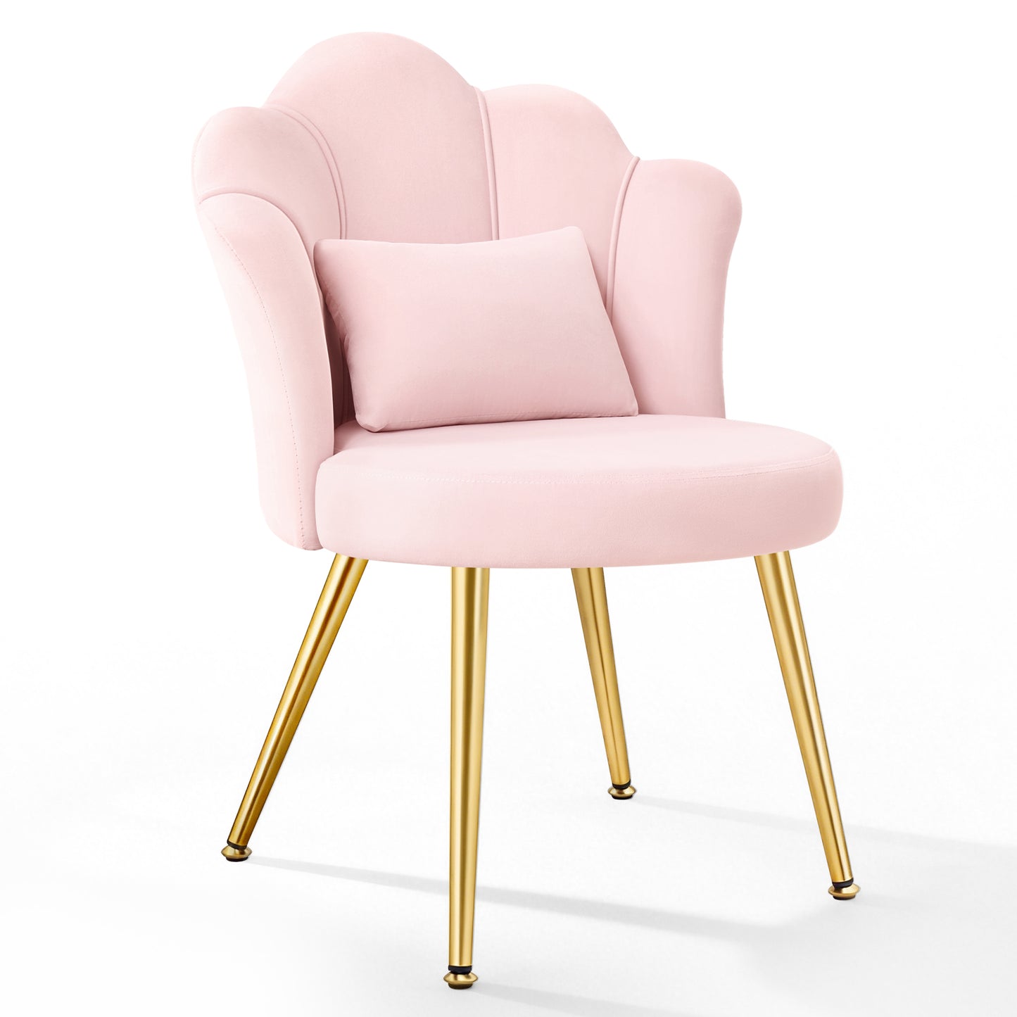 Model 1021 Petal Makeup Vanity Chair with Back, Flower Chair Comfy No Wheels for Girls Women, Makeup Chair with Golden Metal Legs & Lumbar Pillow for Living Room/Makeup Room/Bedroom/Home Office