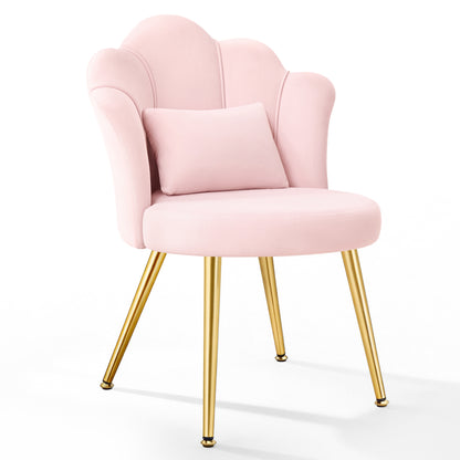 Model 1021 Petal Makeup Vanity Chair with Back, Flower Chair Comfy No Wheels for Girls Women, Makeup Chair with Golden Metal Legs & Lumbar Pillow for Living Room/Makeup Room/Bedroom/Home Office