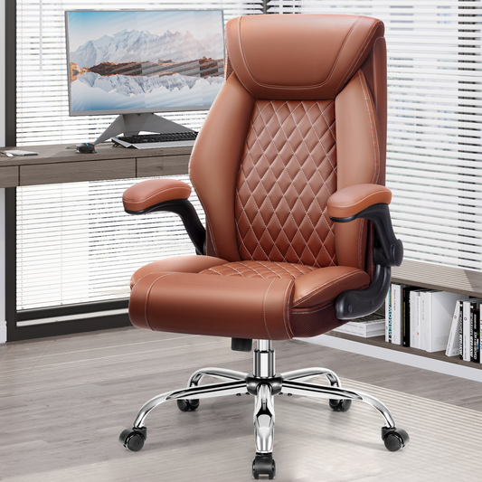 Model 5200 Office Chair, Ergonomic High Back Home Office Desk Chair, Big and Tall Breathable Leather Office Chair with Lumbar Support Flip-Up Armrests, Computer Gaming Chair with Rocking Function