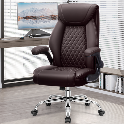 Model 5200 Office Chair, Ergonomic High Back Home Office Desk Chair, Big and Tall Breathable Leather Office Chair with Lumbar Support Flip-Up Armrests, Computer Gaming Chair with Rocking Function