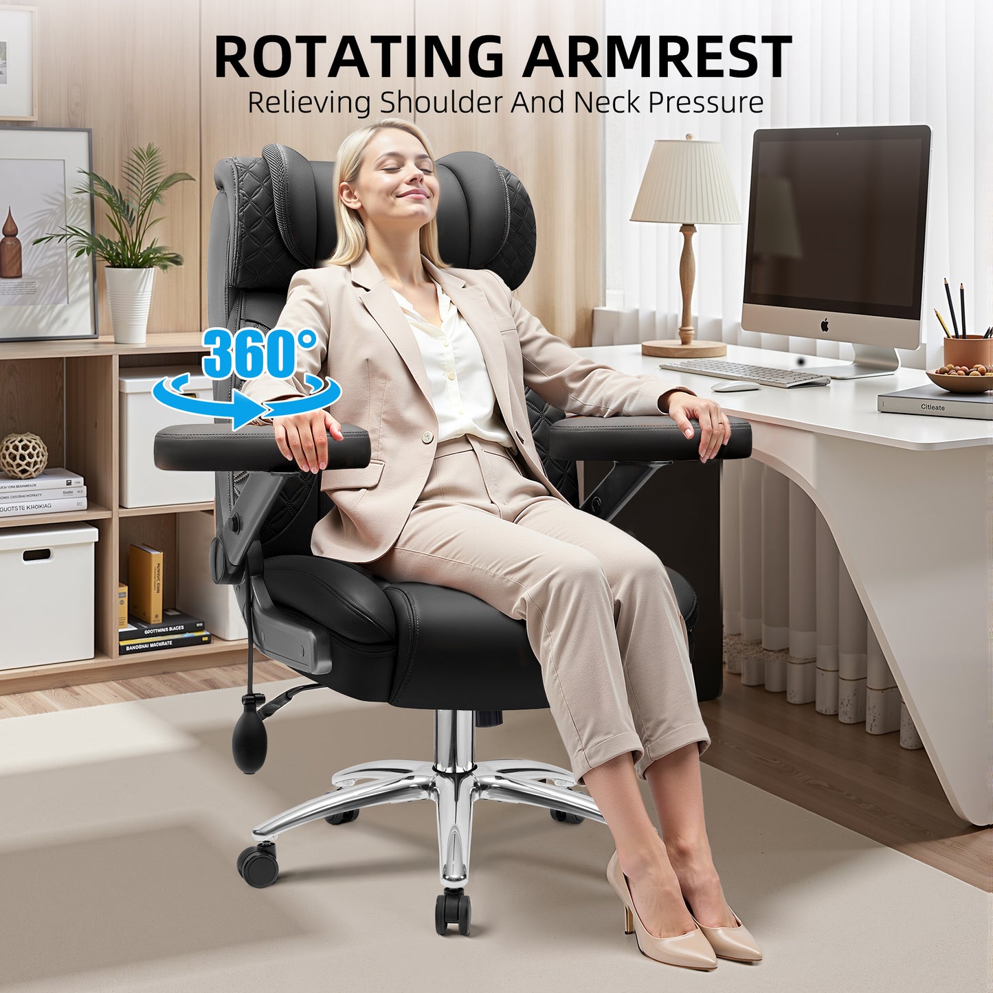 Model 310 Big and Tall Office Chair, Desk Computer Chair for Heavy People, Oversized Executive Gaming Chair, Extra Wide 500LBS Ergonomic Comfy Office Chair with Adjustable Lumbar Support & 5D Flip Arms