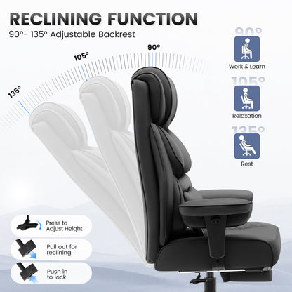 Model 309 Office Desk Chair, Big and Tall Leather Gaming Chair with Footrest, Wide Ergonomic Comfy Executive High-Back Reclining Computer Chairs, Swivel Rolling Wheels and Padded Lumbar Support