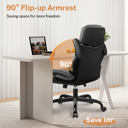 Model 688 Office Chair Flip Up Arms, Executive Leather Office Chair Ergonomic Desk Chair with Lumbar Support, Adjustable Headrest, Computer Chair Home Office Desk Chair with Rocking Function