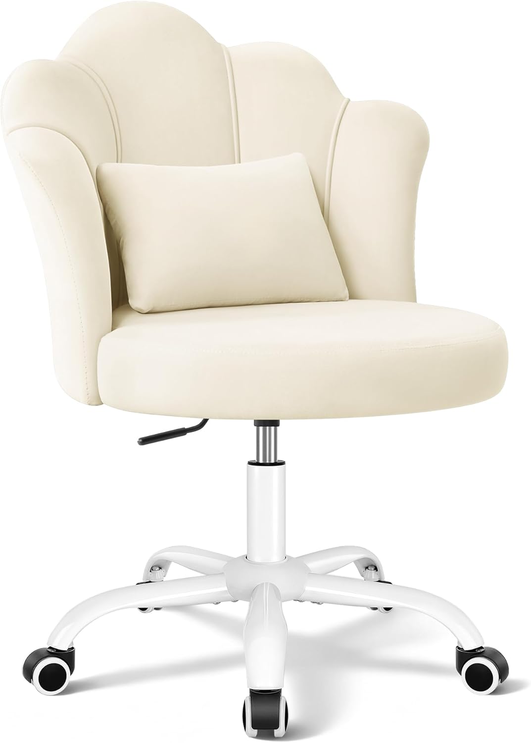 Model 1020 Petal Vanity Chair with Wheels, 3.15" Extra Thick Comfy Makeup Chair, Adjustable Modern Swivel Armless Desk Chair for Girls Women, Aesthetic Small Office Chair for Bedroom Dorm