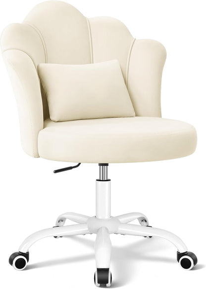 Model 1020 Petal Vanity Chair with Wheels, 3.15" Extra Thick Comfy Makeup Chair, Adjustable Modern Swivel Armless Desk Chair for Girls Women, Aesthetic Small Office Chair for Bedroom Dorm