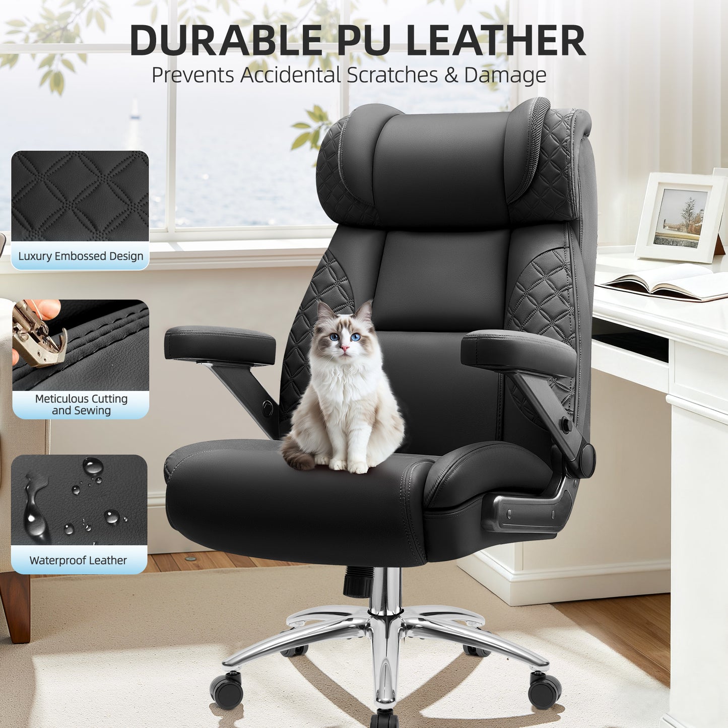 Model 310 Big and Tall Office Chair, Desk Computer Chair for Heavy People, Oversized Executive Gaming Chair, Extra Wide 500LBS Ergonomic Comfy Office Chair with Adjustable Lumbar Support & 5D Flip Arms