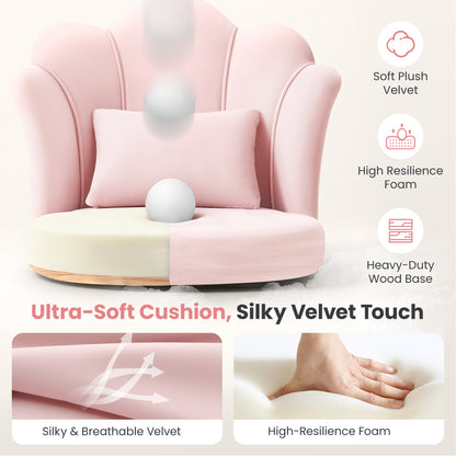 Model 1021 Petal Makeup Vanity Chair with Back, Flower Chair Comfy No Wheels for Girls Women, Makeup Chair with Golden Metal Legs & Lumbar Pillow for Living Room/Makeup Room/Bedroom/Home Office