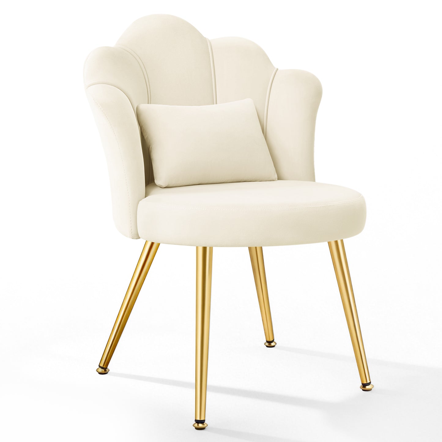 Model 1021 Petal Makeup Vanity Chair with Back, Flower Chair Comfy No Wheels for Girls Women, Makeup Chair with Golden Metal Legs & Lumbar Pillow for Living Room/Makeup Room/Bedroom/Home Office