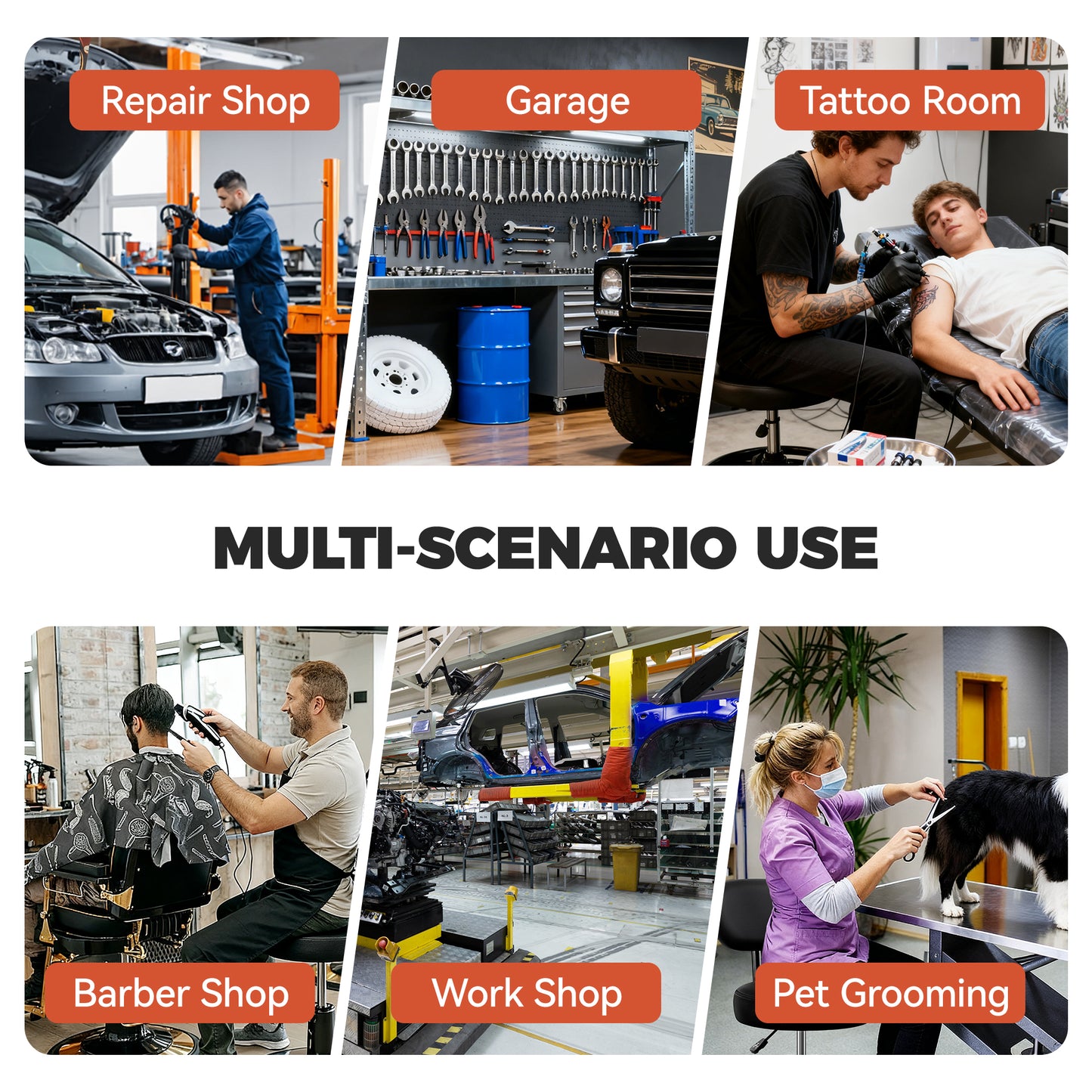Model TC001 Shop Stool with Wheels for Garage, Mechanics Rolling Chair with Backrest, Adjustable Height Heavy Duty Garage Stool with Footrest and Storage Tray, Swivel Task Chair for Workshop Kitchen Salon