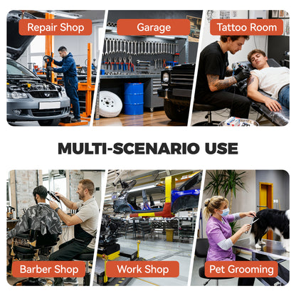 Model TC001 Shop Stool with Wheels for Garage, Mechanics Rolling Chair with Backrest, Adjustable Height Heavy Duty Garage Stool with Footrest and Storage Tray, Swivel Task Chair for Workshop Kitchen Salon