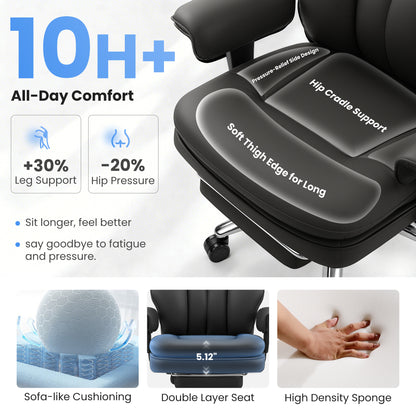 Model 3602 Office Chair 400lbs with Inflatable Lumbar, Ergonomic Double-Layer Cushion & Footrest, Relieve Back Pain, Big and Tall Computer Desk Chair for Home Office Gaming, Scratch-Resistant Leather