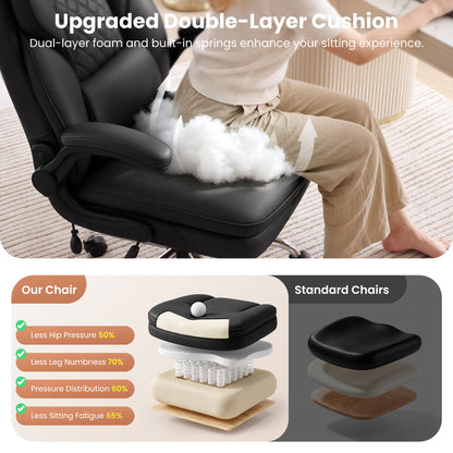 BestGlory Ergonomic Office Chair with Adjustable Lumbar Support & Headrest, Executive Computer Desk Chair with Double Seat Cushion, Big and Tall Gaming Chair for Lower Back Pain Relief