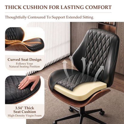 BestGlory Modern Faux Leather Office Chair, Armless Desk Chair, Home Office Diamond Stitching, Rocking, Walnut Accents, Adjustable Height, 360° Swivel, Rolling, 300 lbs Capacity, Computer Chair