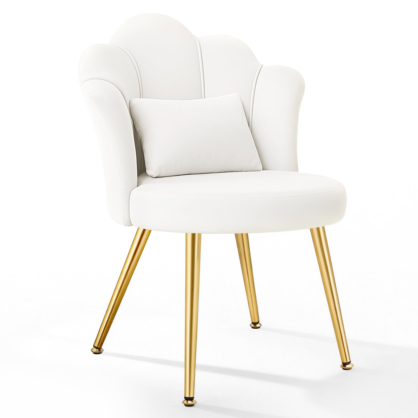 Model 1021 Petal Makeup Vanity Chair with Back, Flower Chair Comfy No Wheels for Girls Women, Makeup Chair with Golden Metal Legs & Lumbar Pillow for Living Room/Makeup Room/Bedroom/Home Office