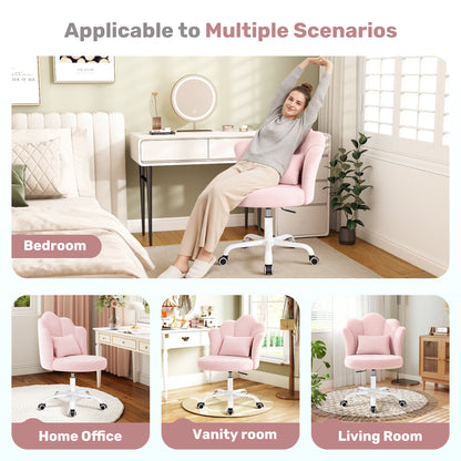 Model 1020 Petal Vanity Chair with Wheels, 3.15" Extra Thick Comfy Makeup Chair, Adjustable Modern Swivel Armless Desk Chair for Girls Women, Aesthetic Small Office Chair for Bedroom Dorm
