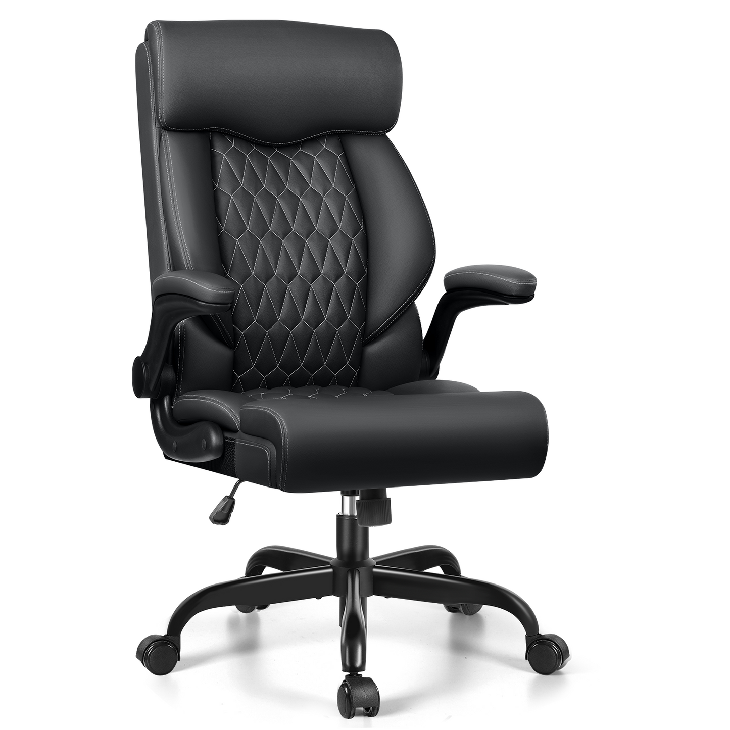 Model 488 High Back Executive Office Chair - Ergonomic Computer Desk with Rocking Function, Leather Managerial with Adjustable Flip-Up Armrests and Lumbar Support