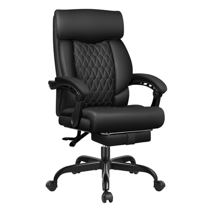 Big and Tall Office Chair with Footrest - Ergonomic High Back Leather Executive Computer Chair | Reclining Home Office Desk Chair with Lumbar Support