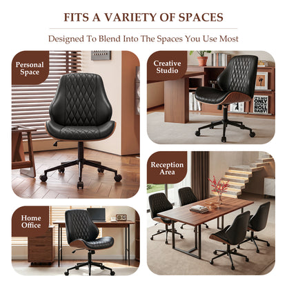 BestGlory Modern Faux Leather Office Chair, Armless Desk Chair, Home Office Diamond Stitching, Rocking, Walnut Accents, Adjustable Height, 360° Swivel, Rolling, 300 lbs Capacity, Computer Chair