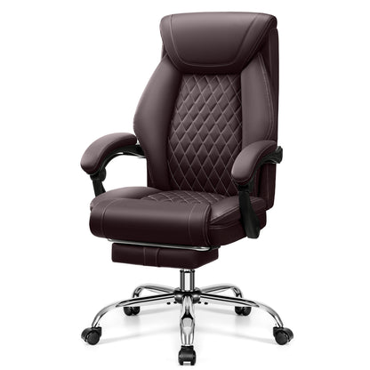 Office Chair, Executive Leather Chair High Back, Ergonomic Computer Desk Chair Lumbar Support, Big and Tall Office Chair with Footrest, Comfy Reclining Chair for Home Office