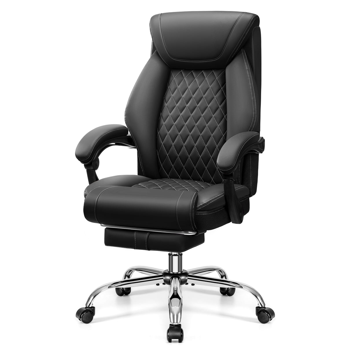 Office Chair, Executive Leather Chair High Back, Ergonomic Computer Desk Chair Lumbar Support, Big and Tall Office Chair with Footrest, Comfy Reclining Chair for Home Office
