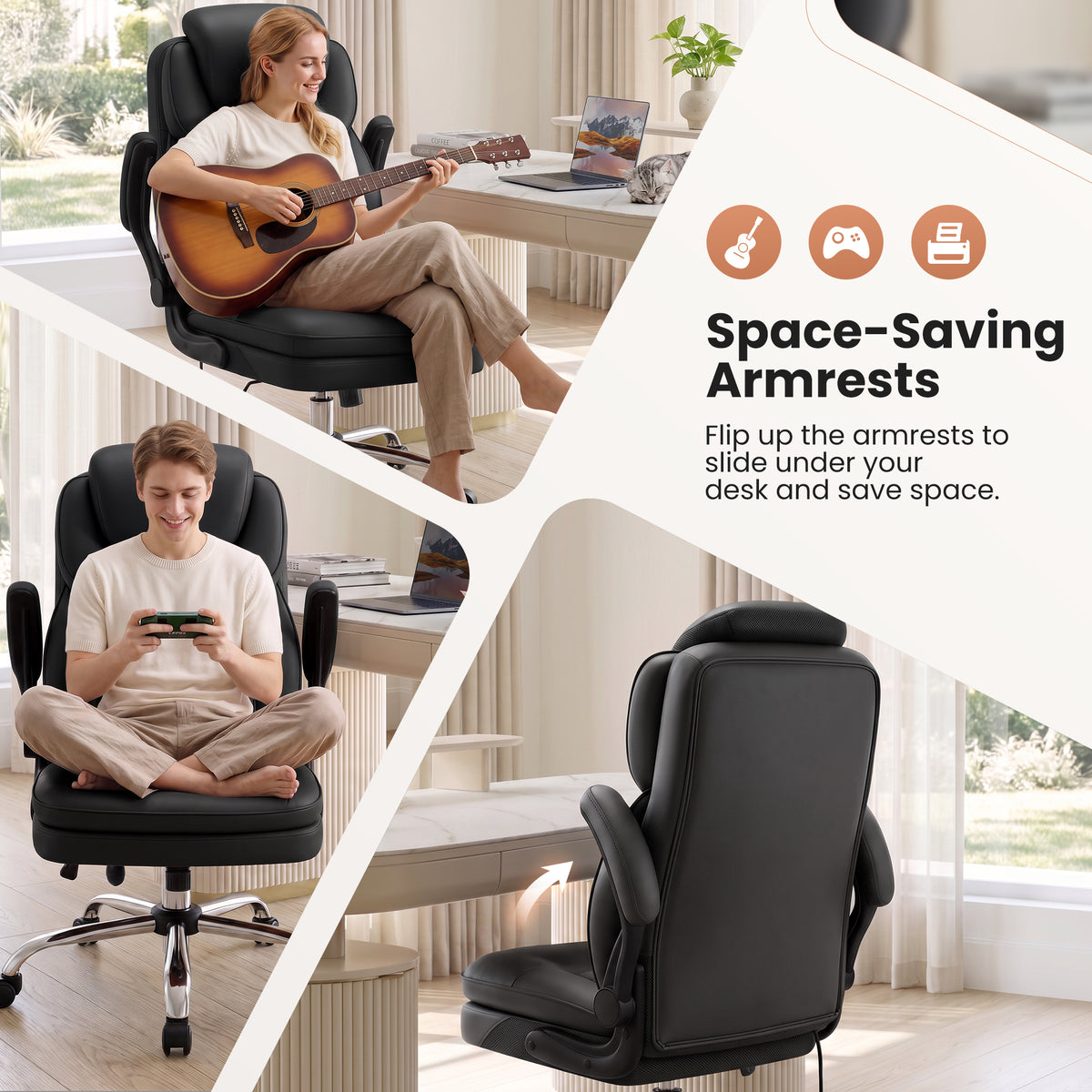 BestGlory Ergonomic Office Chair with Adjustable Lumbar Support & Headrest, Executive Computer Desk Chair with Double Seat Cushion, Big and Tall Gaming Chair for Lower Back Pain Relief