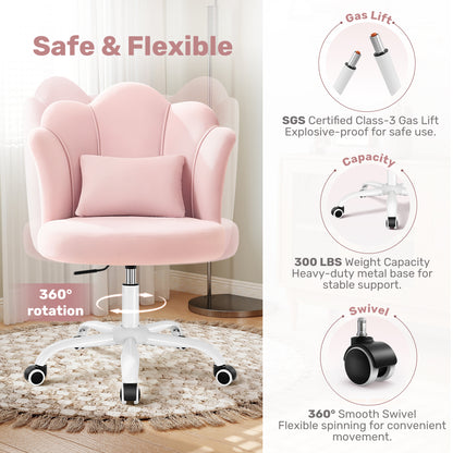 Model 1020 Petal Vanity Chair with Wheels, 3.15" Extra Thick Comfy Makeup Chair, Adjustable Modern Swivel Armless Desk Chair for Girls Women, Aesthetic Small Office Chair for Bedroom Dorm