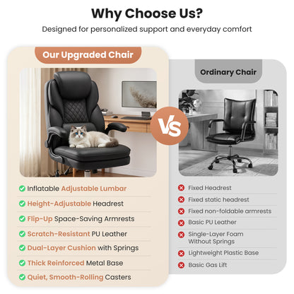 BestGlory Ergonomic Office Chair with Adjustable Lumbar Support & Headrest, Executive Computer Desk Chair with Double Seat Cushion, Big and Tall Gaming Chair for Lower Back Pain Relief