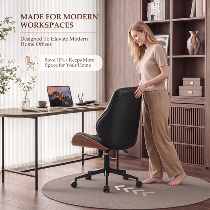 BestGlory Modern Faux Leather Office Chair, Armless Desk Chair, Home Office Diamond Stitching, Rocking, Walnut Accents, Adjustable Height, 360° Swivel, Rolling, 300 lbs Capacity, Computer Chair